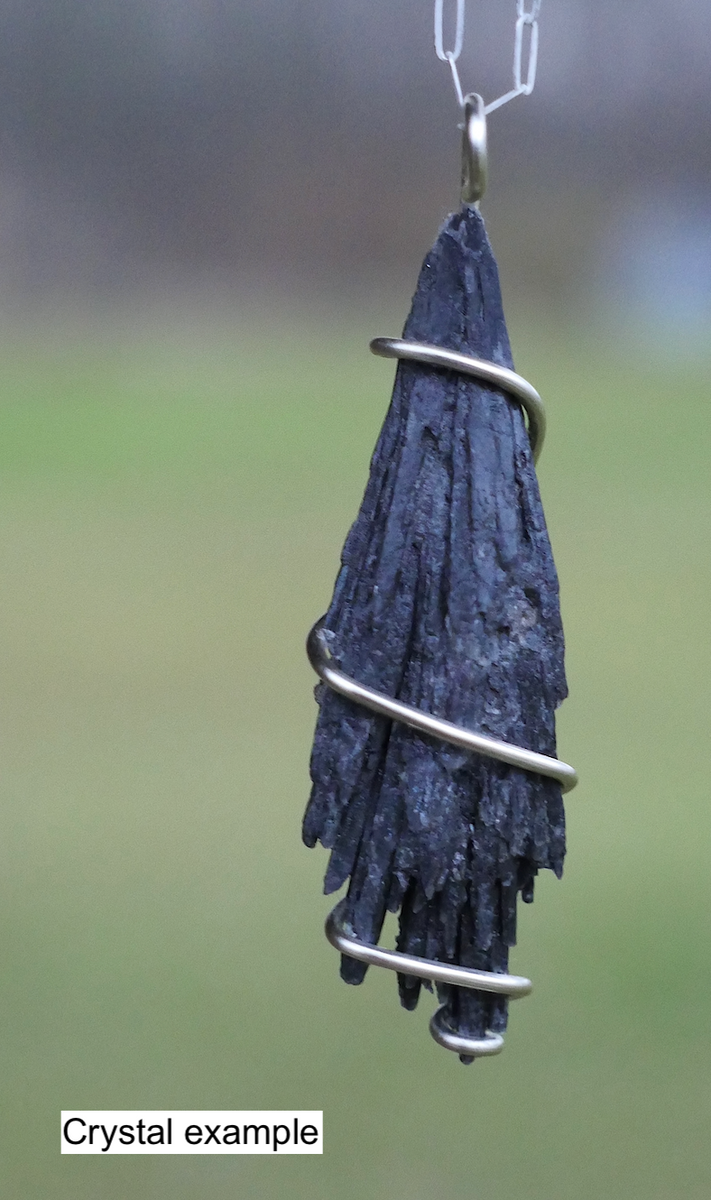 Customizable wrapped black kyanite crystal necklace on chain or suede –  Caesura Studio