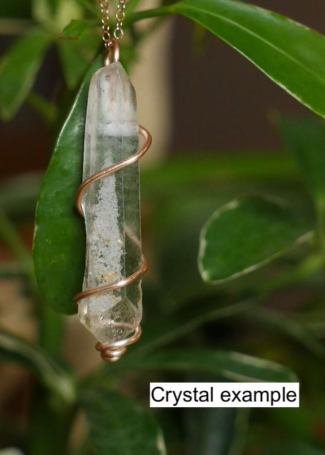 Customizable wrapped clear quartz crystal necklace on chain or suede