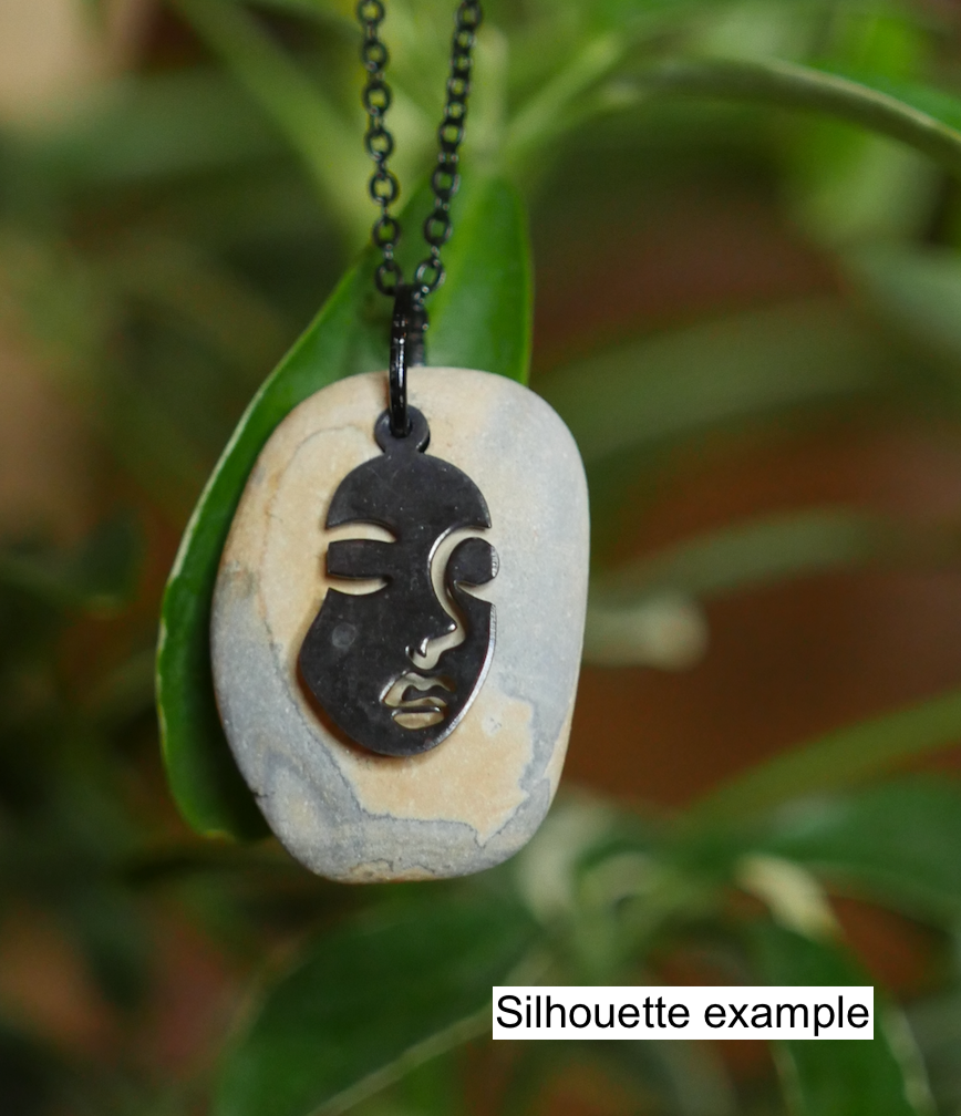 Customizable silhouette on stone necklace on chain or suede